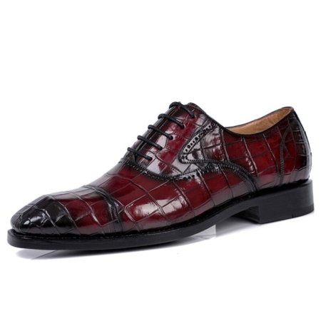 Men’s Classic Modern Genuine Alligator Skin Cap-Toe Oxford Shoes-Burgundy