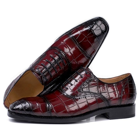 Men’s Classic Modern Genuine Alligator Skin Cap-Toe Oxford Shoes-Burgundy-Upper