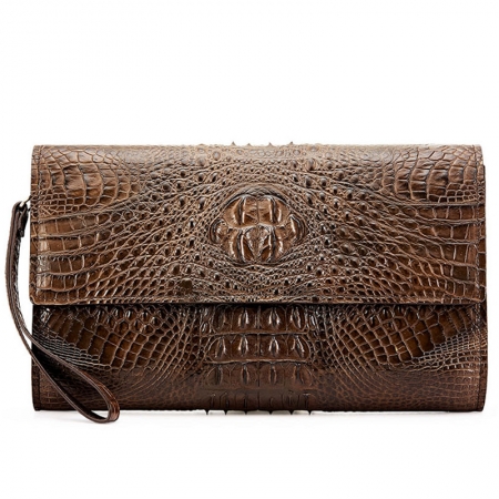 Men's Genuine Crocodile Wallet, Crocodile Envelope Flap Briefcase Purse Clutch Bag