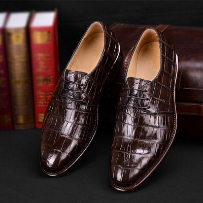 Brown Dress Shoe Men Brown Lambskin Leather Alligator Shoes Gator Shoes main image 0