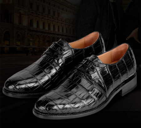 Men's Premium Genuine Alligator Skin Dress Shoes-Black-Exhibition