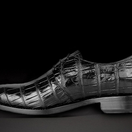 Men's Premium Genuine Alligator Skin Dress Shoes-Black-Side
