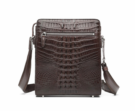 Crocodile Leather Messenger Bag Shoulder Bag Crossbody Bag-Brown-back