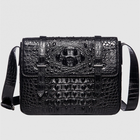 Crocodile Leather Satchel Briefcase Messenger Bag Laptop Bag-Black