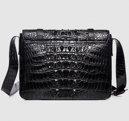 Crocodile Leather Satchel Briefcase Messenger Bag Laptop Bag-Black-Back