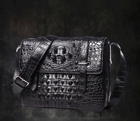 Crocodile Leather Satchel Briefcase Messenger Bag Laptop Bag-Black-Exhibition