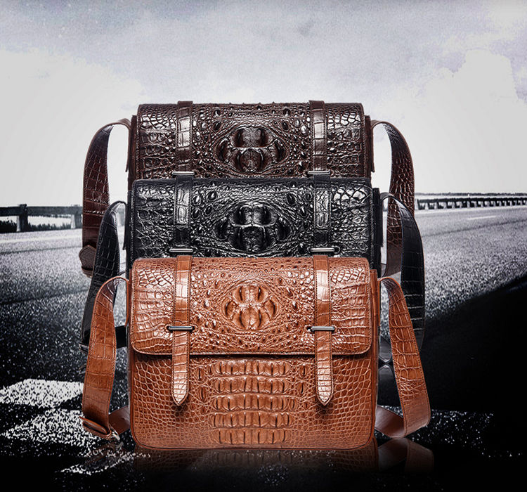 crocodile embossed leather satchel