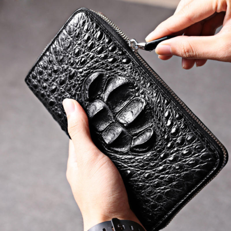 Crocodile Zip Around Long Wallet for Men, Mens Travel Card Holder Phone Wallet