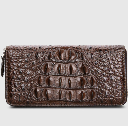 Crocodile Zip Around Long Wallet for Men, Travel Card Holder Phone Wallet-Brown-Back