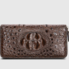 Crocodile Zip Around Long Wallet for Men, Travel Card Holder Phone Wallet-Brown-Front