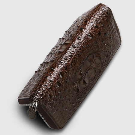 Crocodile Zip Around Long Wallet for Men, Travel Card Holder Phone Wallet-Brown-Top