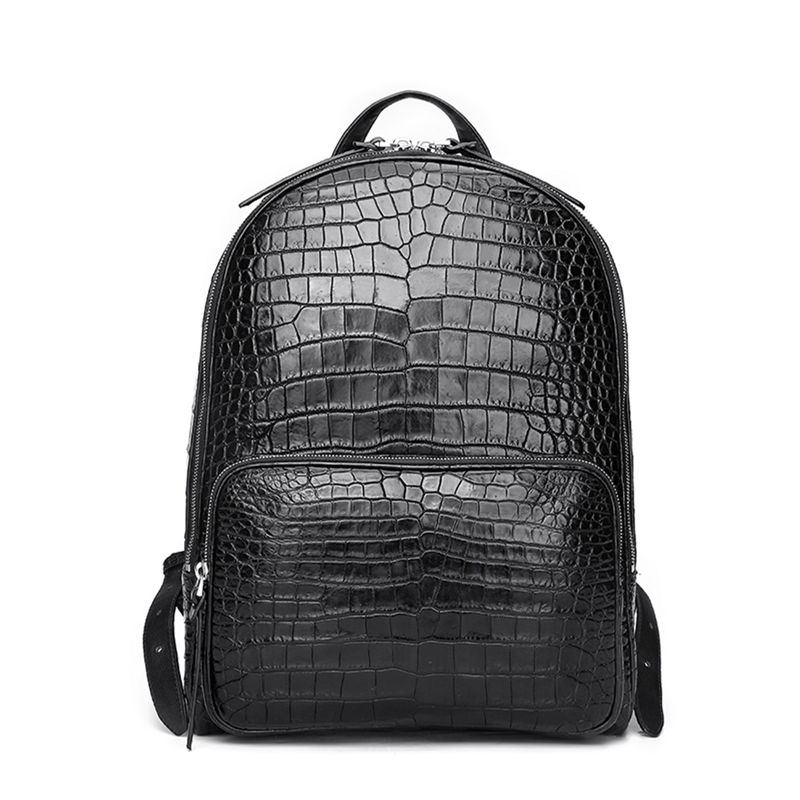 Handcrafted Alligator Skin Leather Backpack Shoulder Bag Travel Bag Gray  #B0939