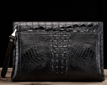 Handmade Crocodile Skin Clutch Wallet Business Portfolio Briefcase Envelope Clutch Bag-Black-Back