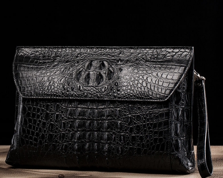 Handmade Crocodile Skin Clutch Wallet Business Portfolio Briefcase Envelope Clutch Bag-Black-Exhibition