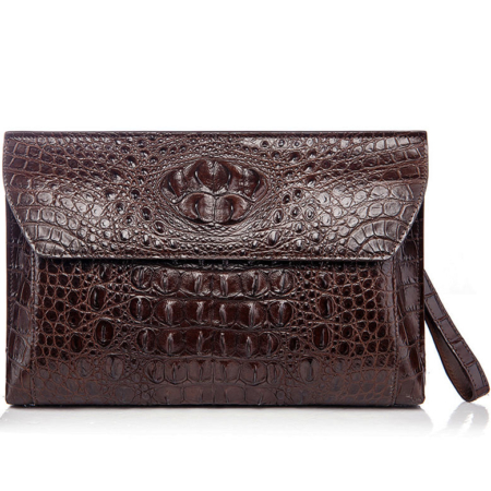 Handmade Crocodile Skin Clutch Wallet Business Portfolio Briefcase Envelope Clutch Bag-Brown