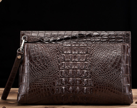 Handmade Crocodile Skin Clutch Wallet Business Portfolio Briefcase Envelope Clutch Bag-Brown-Back