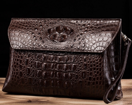 Handmade Crocodile Skin Clutch Wallet Business Portfolio Briefcase Envelope Clutch Bag-Brown-Exhibition
