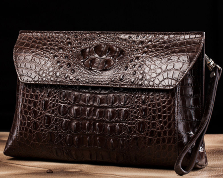 Handmade Crocodile Skin Clutch Wallet Business Portfolio Briefcase Envelope Clutch Bag-Brown-Exhibition