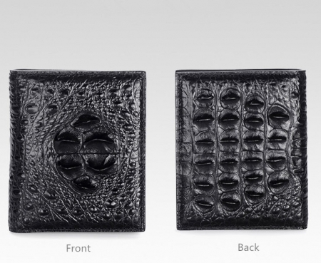 Handmade Genuine Crocodile Leather Wallet-Black-Details