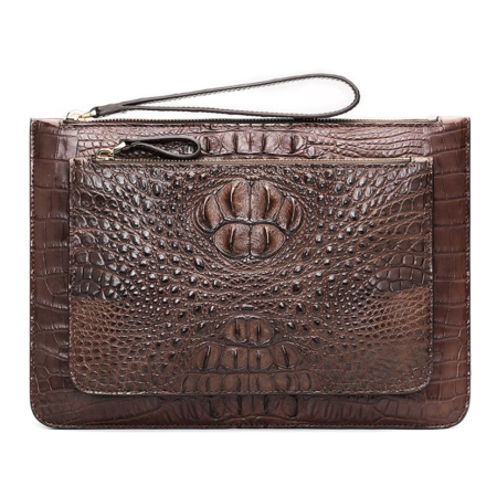 Large Stylish Crocodile Clutch Wallet, Envelope Flap Briefcase Purse Clutch Bag-Brown