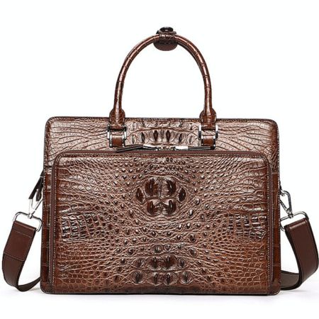 Luxury Crocodile Business Briefcase, Casual Crocodile Briefcase for Men-Brown