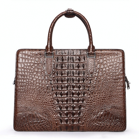 Luxury Crocodile Business Briefcase, Casual Crocodile Briefcase for Men-Brown-Back
