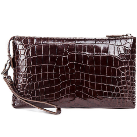 Men Alligator Clutch Wallet Business Purse-Brown-Back