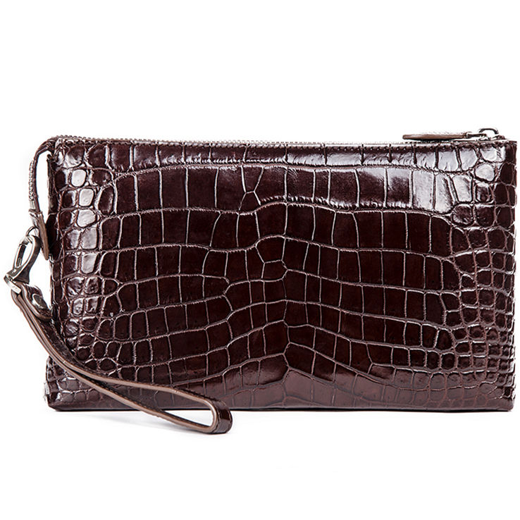 Mens Genuine Alligator Skin Big Clutch Bag Wristlet Handbag Organizer Wallet