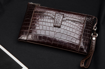 Men Alligator Clutch Wallet Business Zipper Long Card Holder Phone Purse-Brown-Exhibition