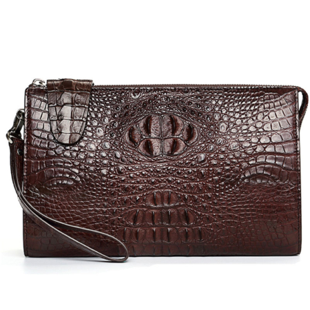 Men’s Business Crocodile Clutch Bag, Stylish Crocodile Clutch Wallet-Brown