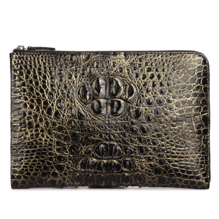 Premium Crocodile Leather Clutch Wallet With Wrist Strap-Yellow