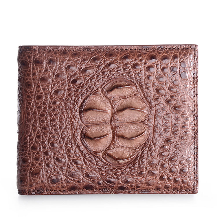 Hornback Croc Embossed Calfskin Leather Billfold Wallet - Brown