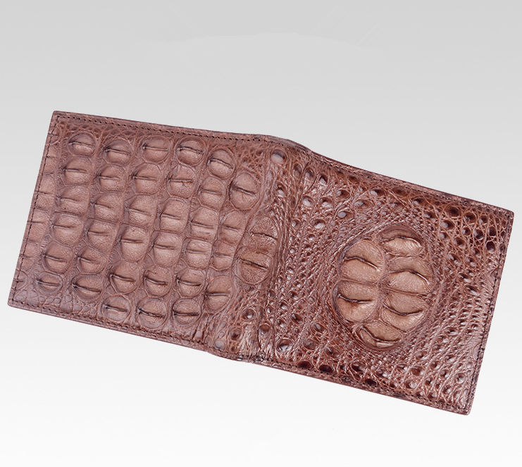 PELGIO Genuine Crocodile Alligator Hornback Skin Leather Handmade Wallet Brown