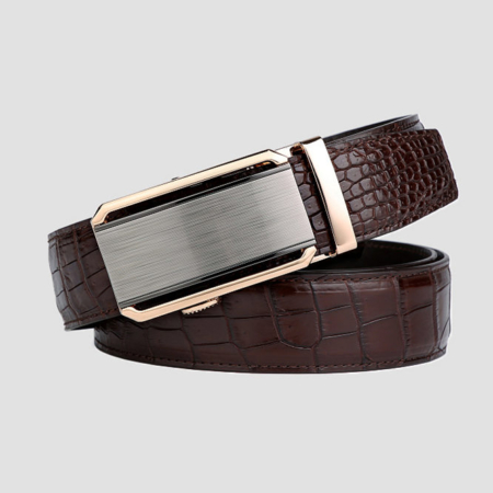 Alligator Belt with Automatic Buckle-Brown-1