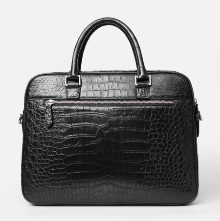 Alligator Briefcase Laptop Shoulder Messenger Bag for Men-Black-Back