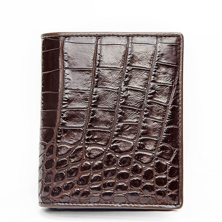 Durable Real Wallet for Men, Black Crocodile Leather, Short Double