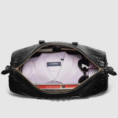 Crocodile Leather Travel Weekender Overnight Duffel Bag-Inside