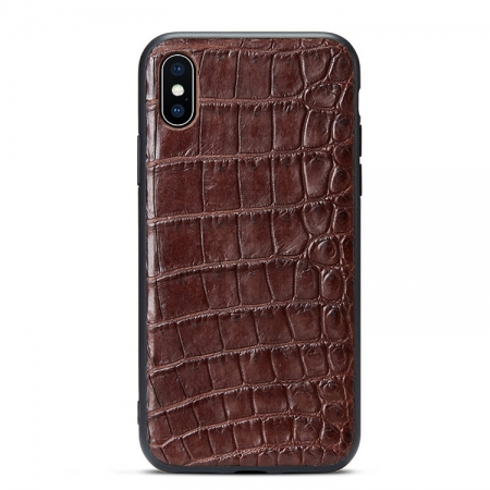 Brown iPhone Xs Max, Xs, X Crocodile Belly Skin Full TPU Soft Edges Case