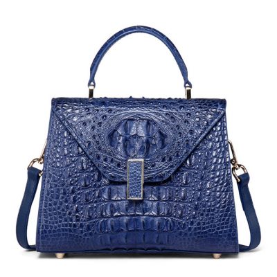 Designer Top Handle Crocodile Handbag Crossbody Bag Crocodile Purse-Blue