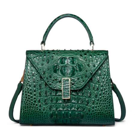 Designer Top Handle Crocodile Handbag Crossbody Bag Crocodile Purse-Green