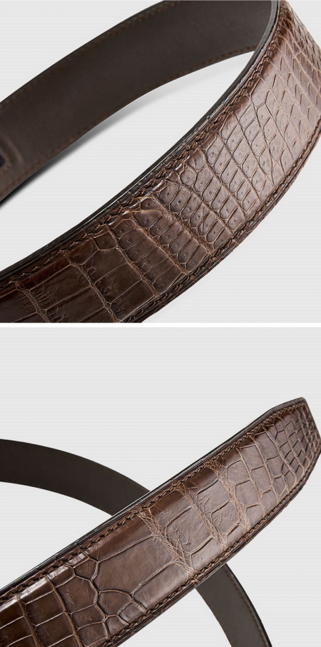 Genuine Alligator Leather Dress Belt, Automatic Sliding Buckle Ratchet Adjustable Track Belt-Alligator Skin