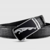 Genuine Alligator Leather Dress Belt, Automatic Sliding Buckle Ratchet Adjustable Track Belt-Black-1