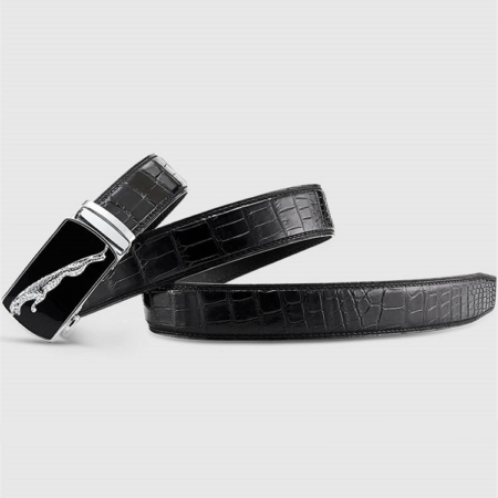 Genuine Alligator Leather Dress Belt, Automatic Sliding Buckle Ratchet Adjustable Track Belt-Exhibition