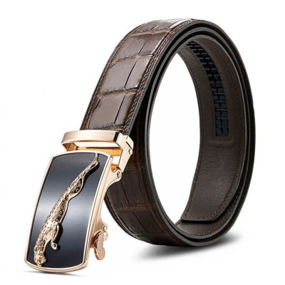 Genuine Alligator Leather Dress Belts, Automatic Sliding Buckle Ratchet Adjustable Track Belts