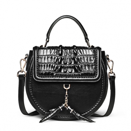 Ladies Designer Crocodile Handbag, Crocodile Purse-Black