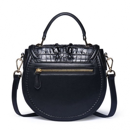 Ladies Designer Crocodile Handbag, Crocodile Purse-Black-Back
