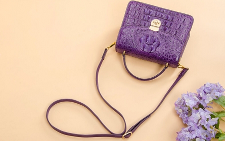 Ladies Designer Crocodile Purses Cross Body Handbags-Purple-Exhibition