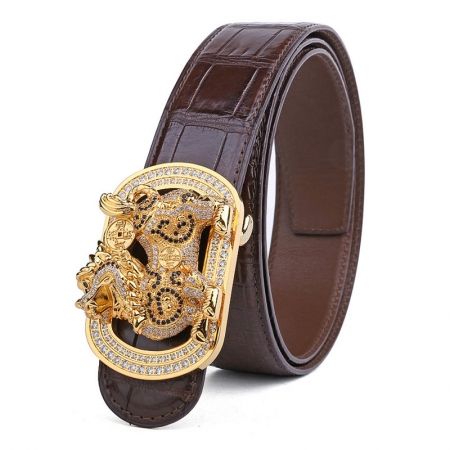 Luxury Alligator Skin Belt with Natural Zircons and Kylin Pattern Pin Buckle