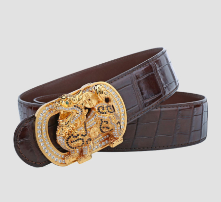 Luxury Alligator Skin Belt with Zircons and Kylin Pattern Pin Buckle-1