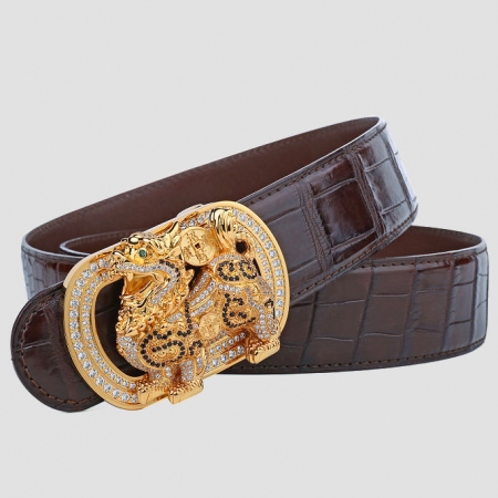 Luxury Alligator Skin Belt with Zircons and Kylin Pattern Pin Buckle-1